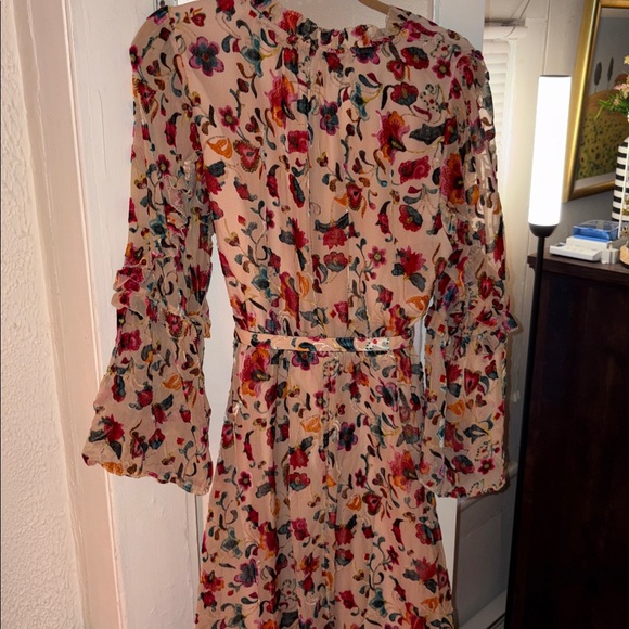 NWT French Connection Avery Long Sleeve Burnout Floral Midi Dress Toasted Almond - Picture 9 of 10